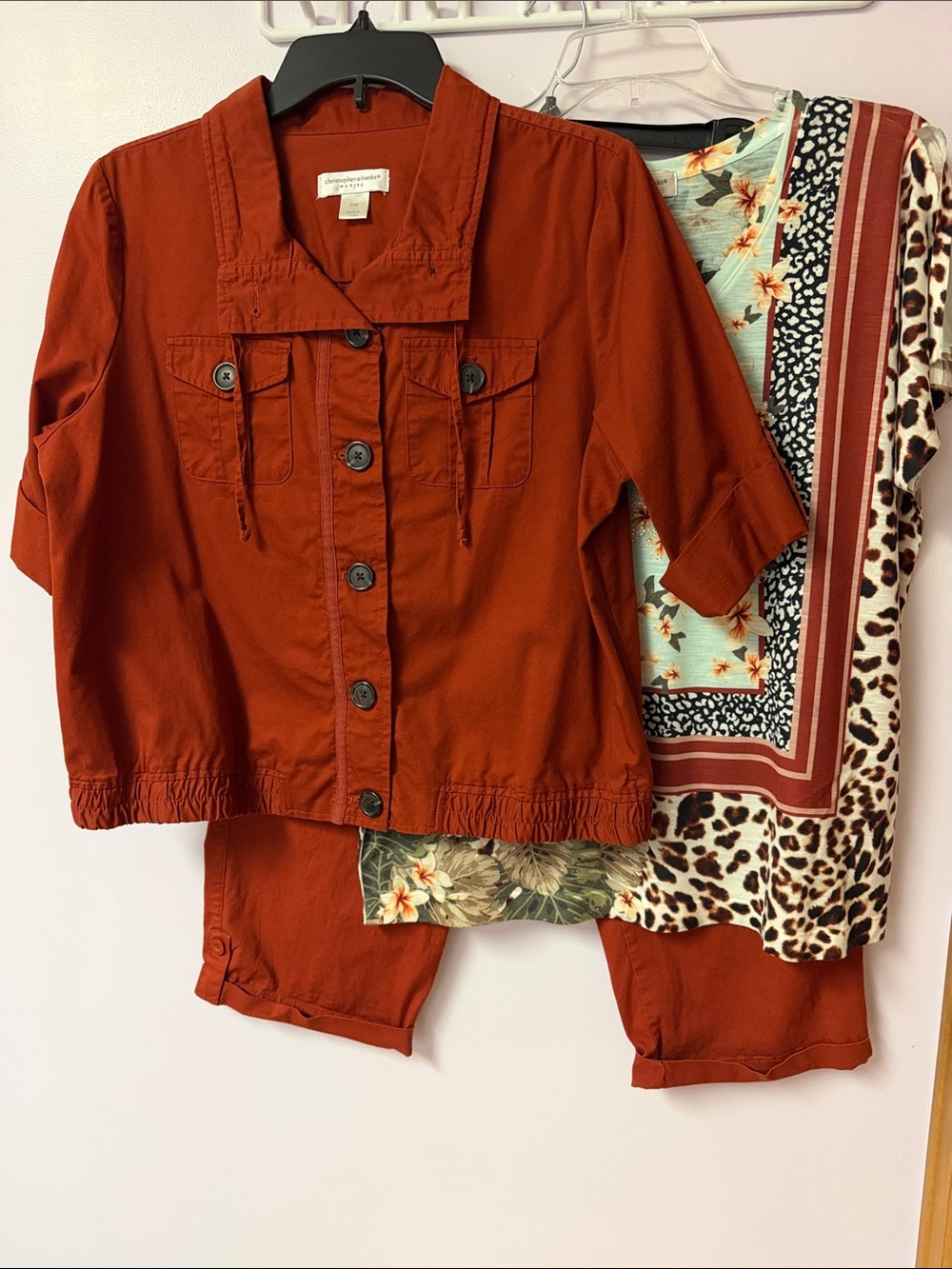 3 piece outfit Christopher & Banks Rust Jacket, Capri Pants and matching top